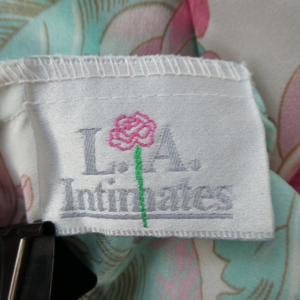 LA Intimates Vintage 80s Satin Pastel Floral Slip Robe Tie Belt 3pc Set USA - Picture 7 of 8